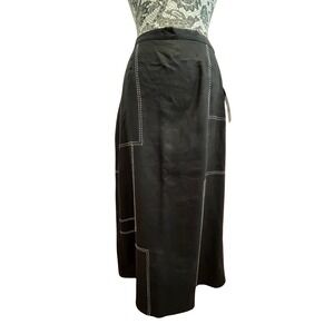 Madison Studio Linen Maxi‎ Skirt Black Patchwork Embroidered Boho Cottagecore M